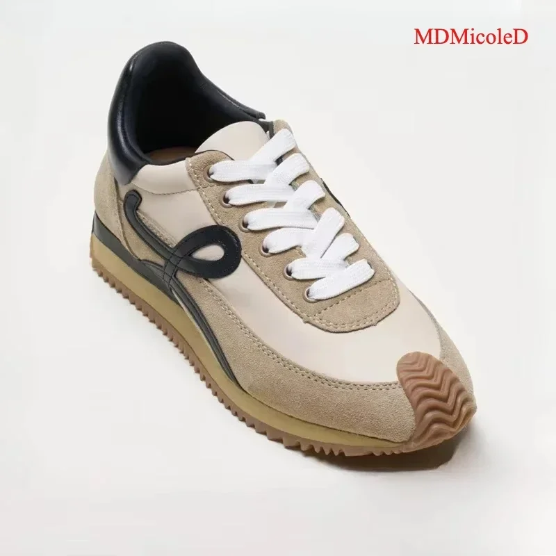 

Spring New Women's Shoes Leather Waffle Casual Platform German Training Forrest Gump Sneaker Lace-up Ins Fashion