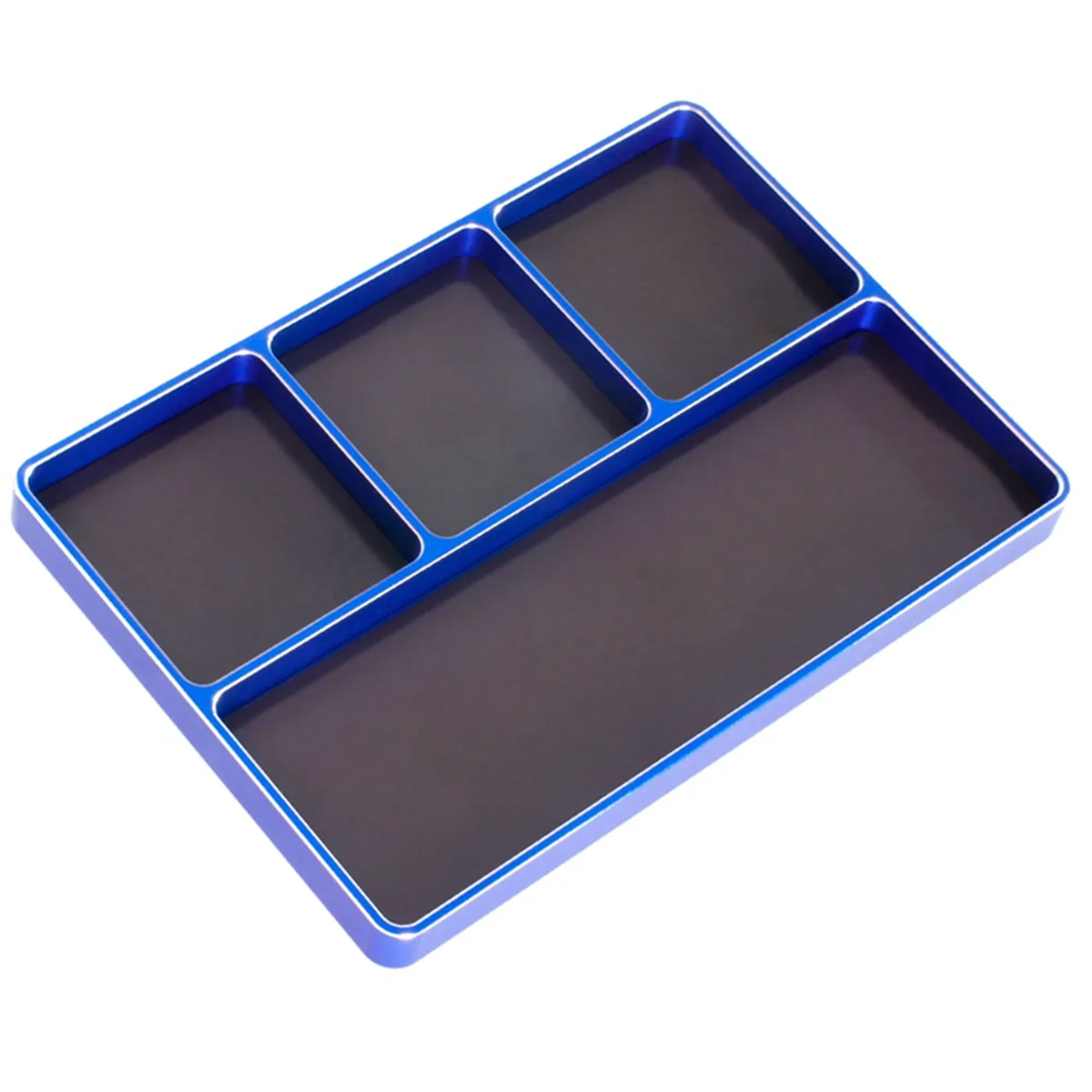 1/10 1/8 RC Model Car Metal CNC Four-Grid Simple Screw Disk Storage Box Metal Nut Screw Tray,Blue