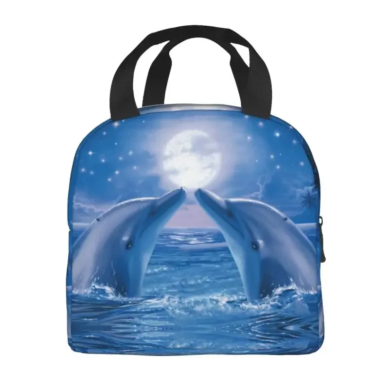 Cute Dolphins Kiss Insulated Lunch Bag for Leakproof Sea  Ocean Animal Thermal Cooler Bento Box Kids School Children