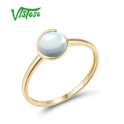 VISTOSO Pure 14K 585 Yellow Gold Rings For Women Genuine Sky Blue Topaz Solitaire Classsic Delicate Round Wedding Fine Jewelry