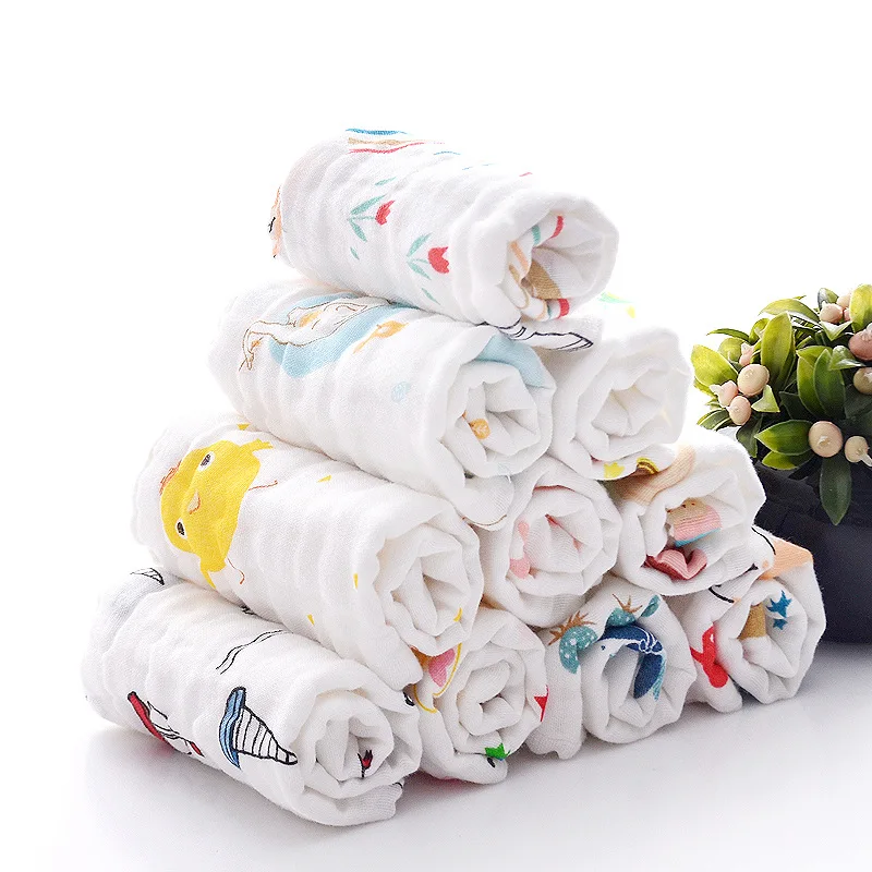 

5pcs Muslin 6 layers Cotton Soft Baby Towels Baby Face Towel Handkerchief Bathing Feeding Face Washcloth Wipe burp cloths