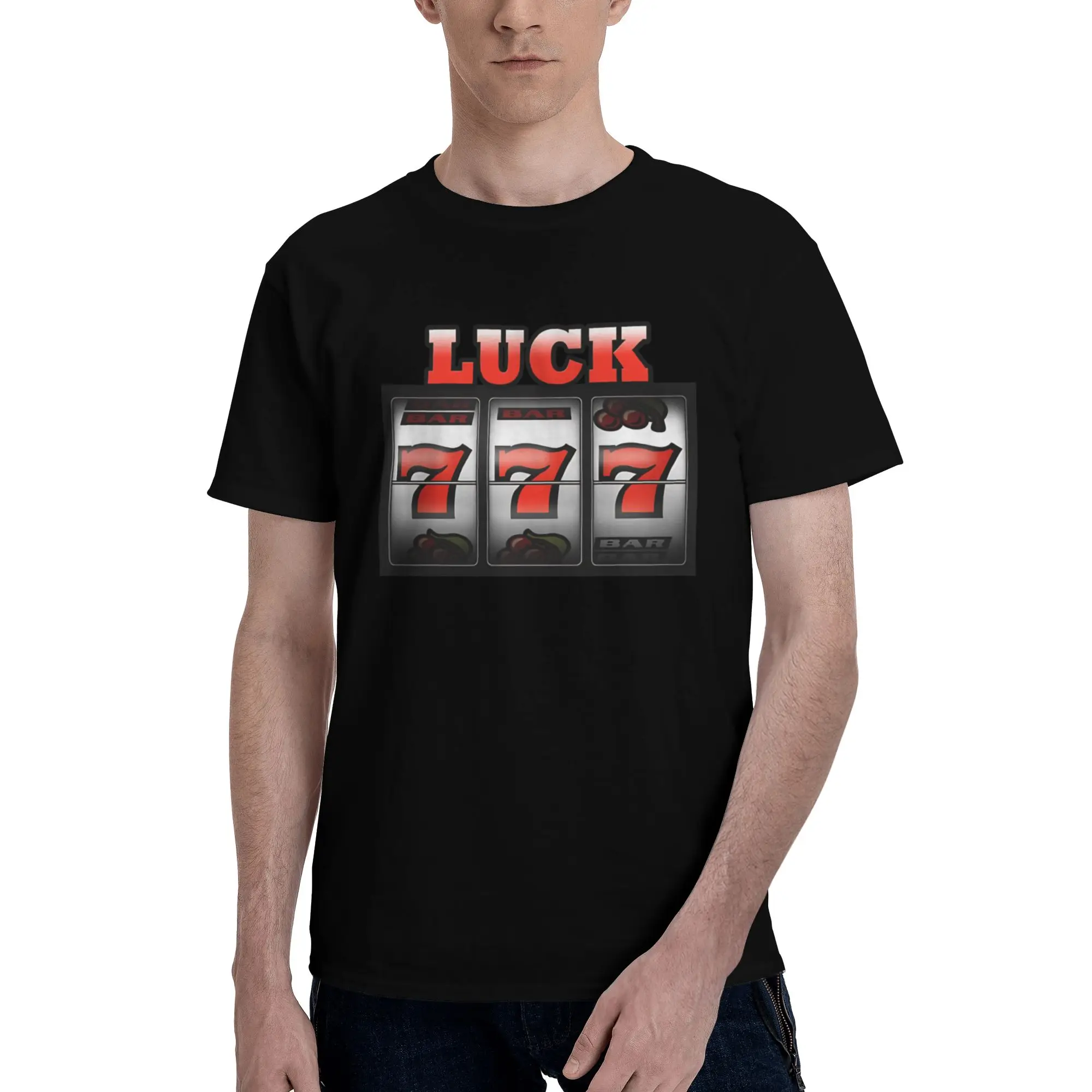 Horizontal Men T Shirts 777 Lucky Unique Tee Shirt Short Sleeve Crew Neck 100% Cotton Classic Clothes T-Shirt