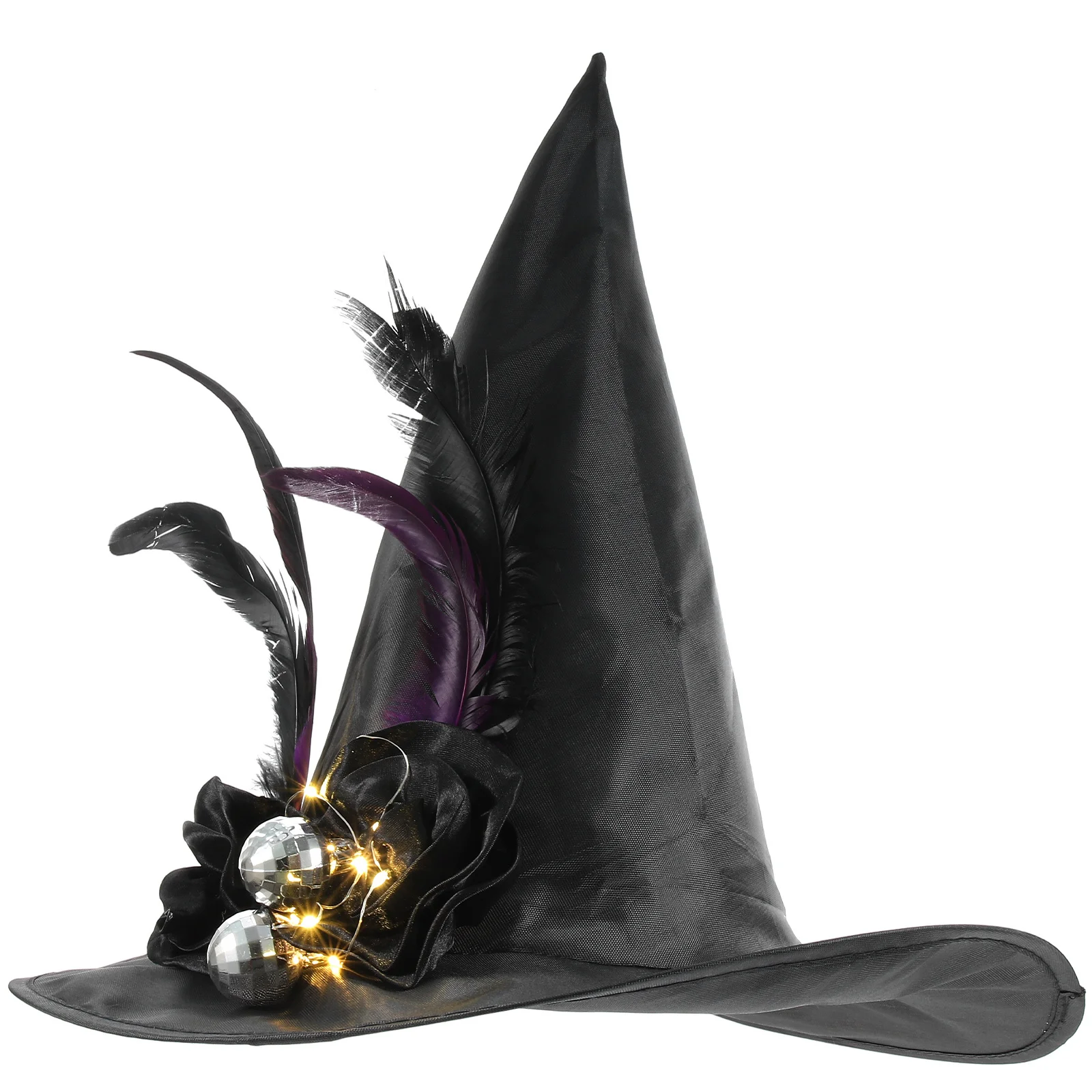

1pc Glowing Witch Hat Oxford Cloth Reusable Halloween Party Decoration Cosplay Prop Festival Accessory Wear-Resistant