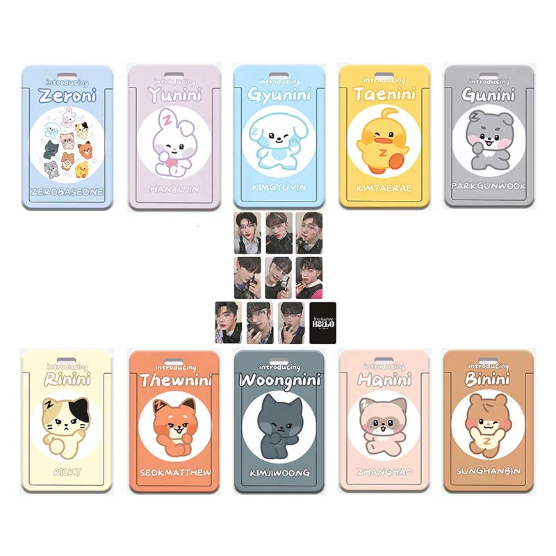 

2Pcs/Set KPOP Zerobaseone Zeroni Cartoon Photo Card Holder Leather Rope Pendant Hanbin Jiwoong Zhanghao LOMO Bus ID Cards Case