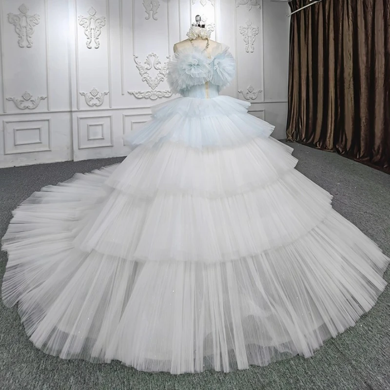 White Sexy Strapless Quinceanera Dress Ball Gown Tulle Tiered Backless Cocktail Party Evening Party Dress For Woman 2024