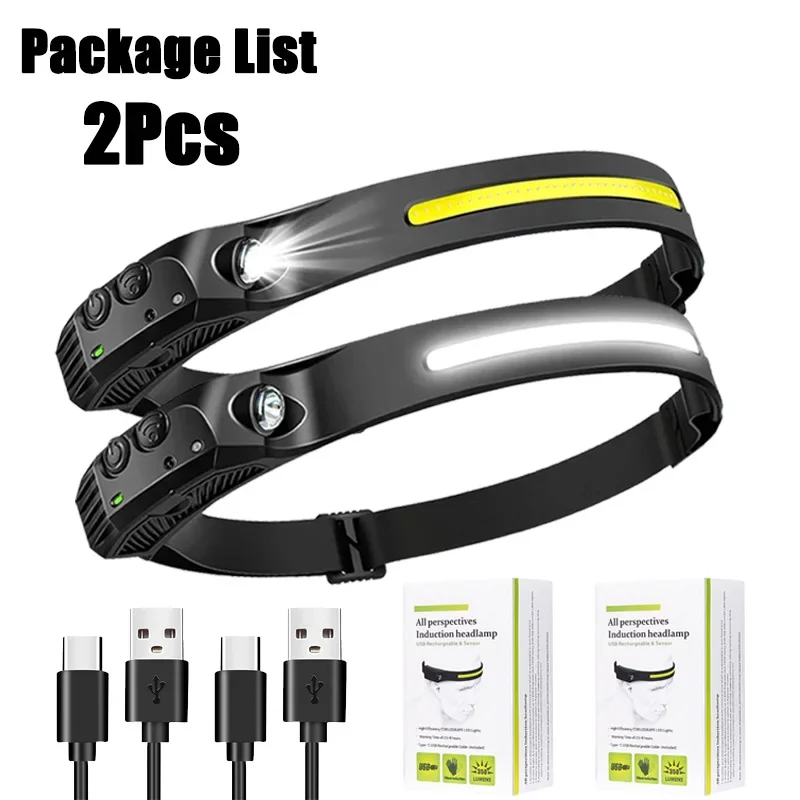 super-cheese Sensor-Stirnlampe, USB wiederaufladbar, LED-Taschenlampe, XPE + COB-Taschenlampe, Camping, wasserdichter Scheinwerfer für Angellaterne, 1/2/3/4/5/8/10 Stück 7