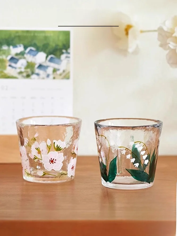 

Vietri Mare Hand-Painted Glass Cup Japanese Hammered Pattern Drinking Water Cup White Wine Cup High-End Feeling Cup