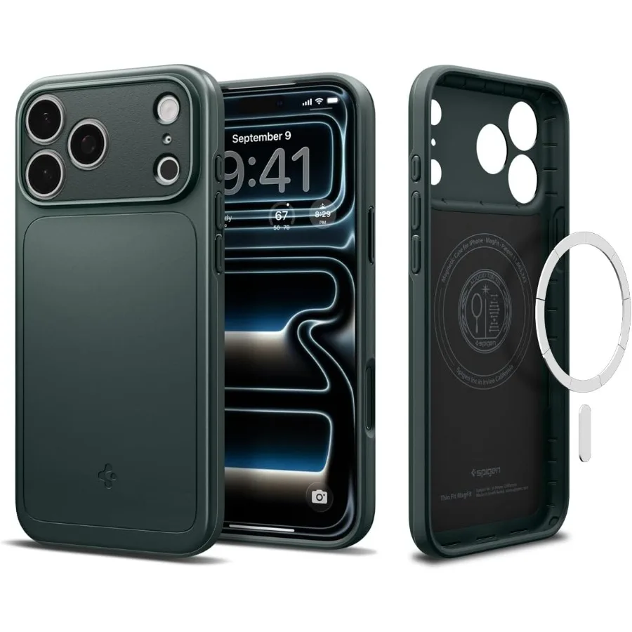 جراب iPhone 17 Pro Max ذو مقاس رفيع مع تحكم في الكاميرا مغطى بـ TPU وتوافق MagSafe - لون أخضر داكن #1