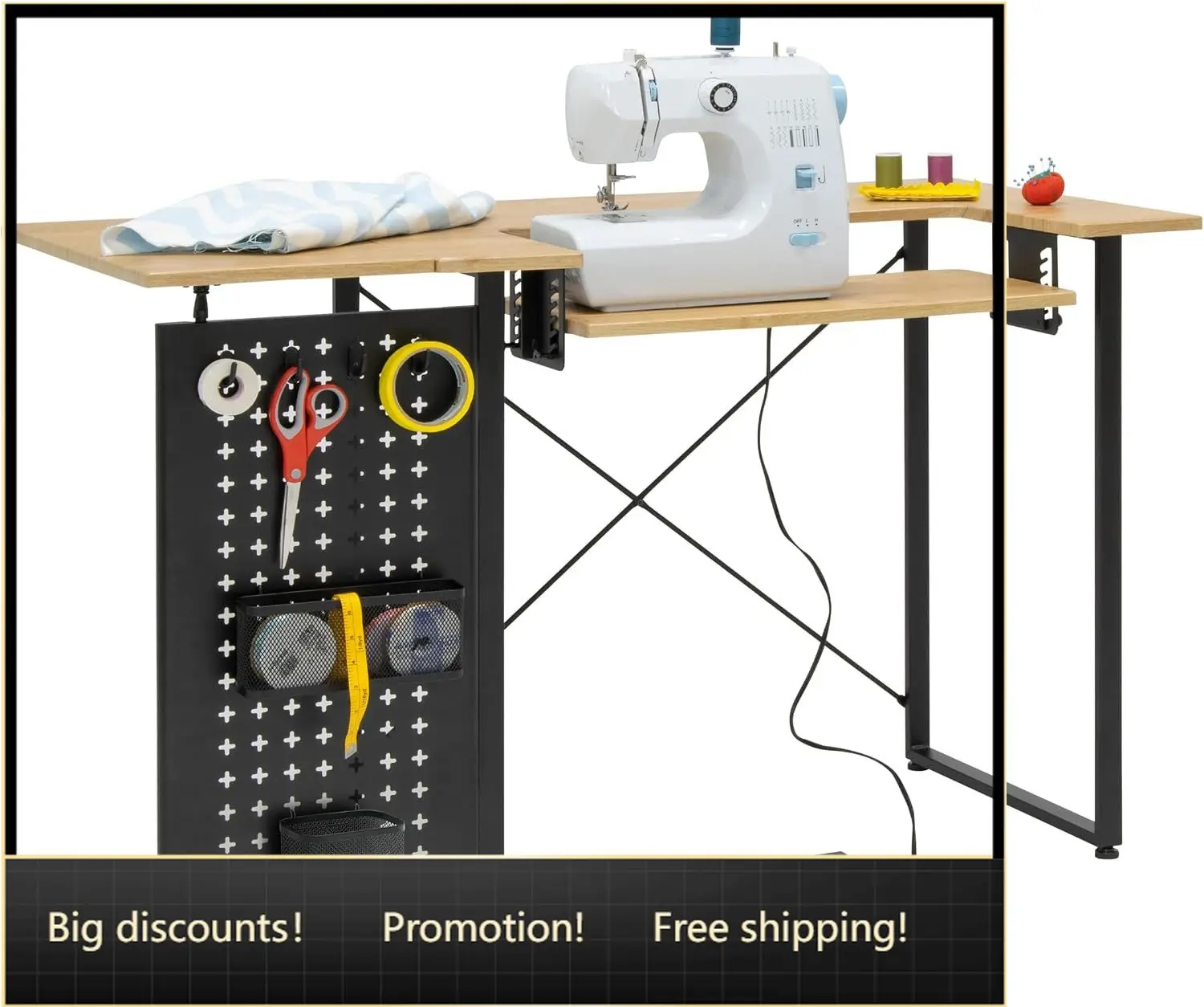 Pivot Sewing Table with Swingout Storage Panel