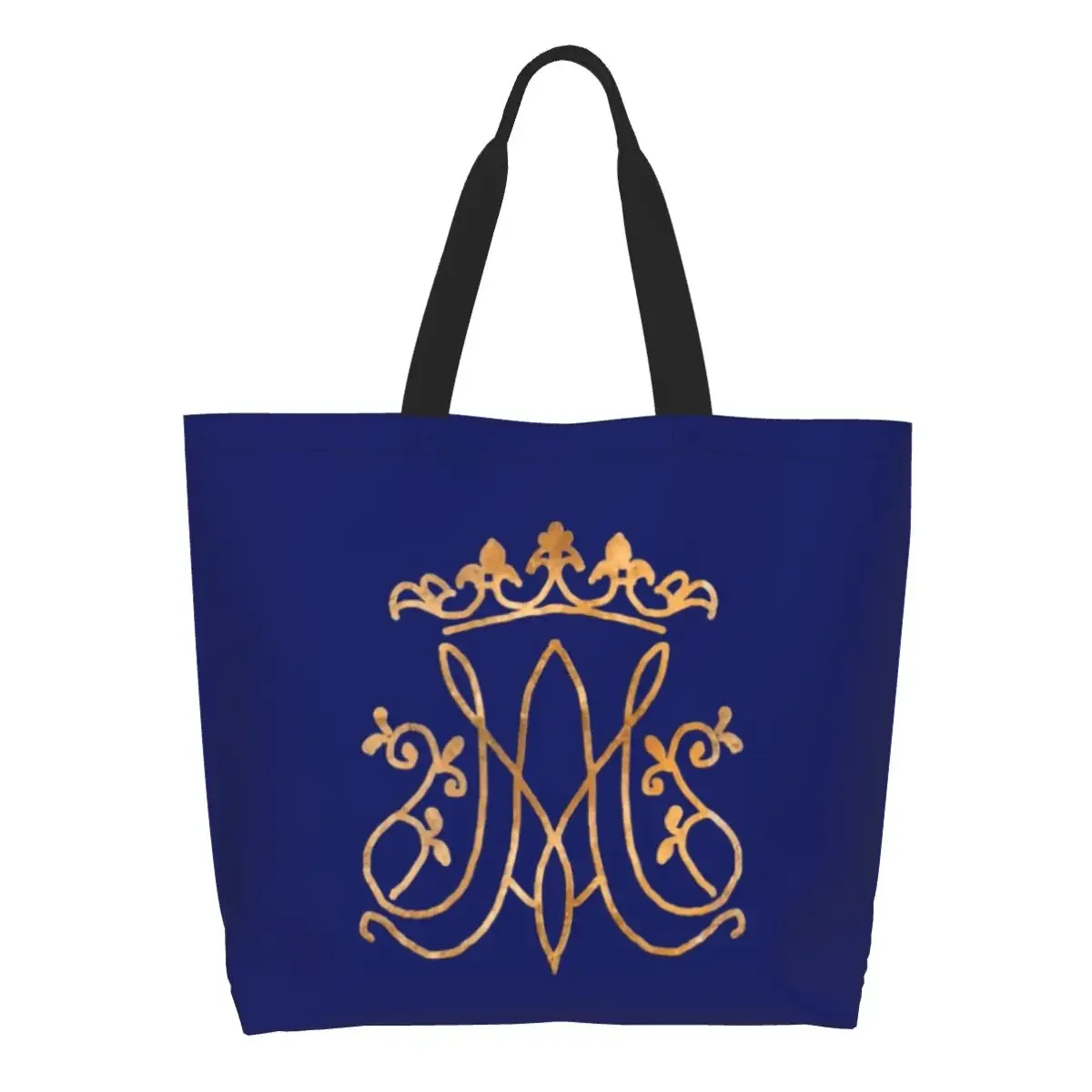 Ave Maria Monogram Grocery Shopping Bag Print Canvas Shopper Tote Shoulder Bags Big Capacity Portable Catholic Jesus Handbag