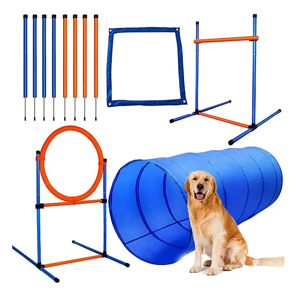 

Dog Agility Training Set Weave Pole Pause Box High Jump Pole Agility Jumping Ring 3-meter Tunnel Dog-Training Obstacle Course