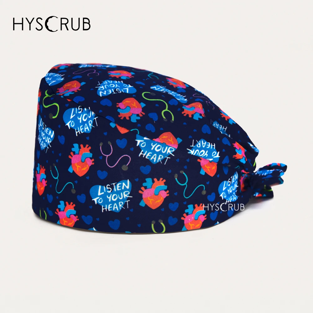 100% Cotton Medical Print Scrub Cap Unisex Doctor Work Cap Health Worker Nurse Nursing Hat for Hospital Clinic Scrub Hat