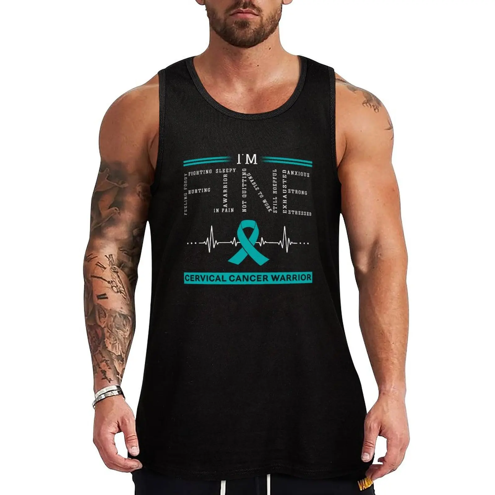 

I'm Fine Cervical Cancer Warrior Support Cervical Cancer Awareness Gifts Tank Top Classic Fit Undershirt Everyday Wear