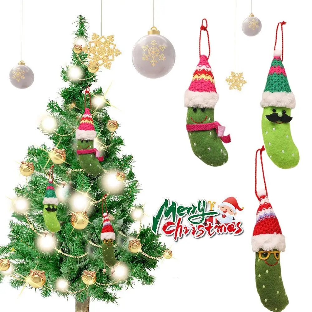 1/3PCs Christmas Pickle With Hat Ornaments Funny Pickle Ornament Green Cucumber Pendant For Christmas Tree Decor Party Favo N3N3