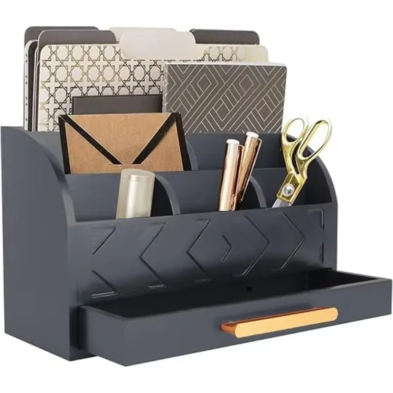 

Wooden black desk storage with drawers, mail storage with removable baffles, countertops and accessories