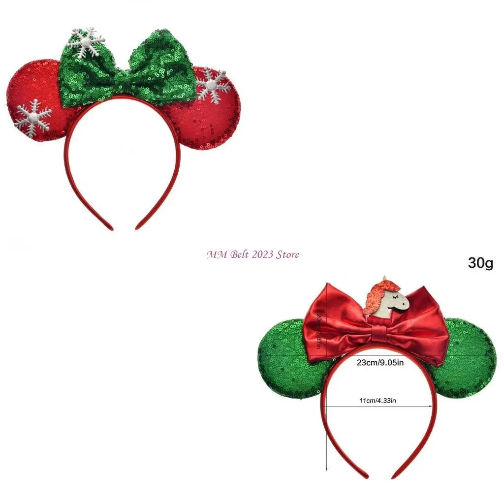 

49ME Chirstmas Bow Headband Sequin Bowknot Mouse Ear Hairband For Girls Hair Hoop