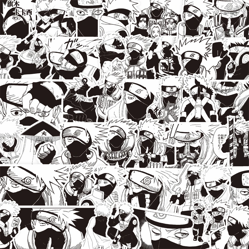 65-75PCS Black White NARUTO Anime Stickers Decoration Suitcase Scrapbooking Laptop Phone Stationery Manga Kid Sticker