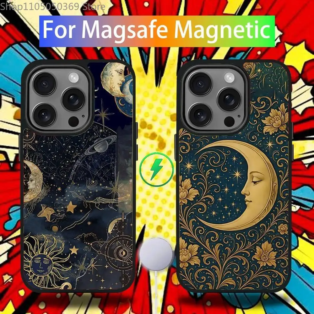 

Bohemian Sunflower Moon Phone Case For iPhone 17,16,15,14,13,12,11,Pro,Max,Plus,Mini,SE4,E Magnetic Magsafe Wireless Charging