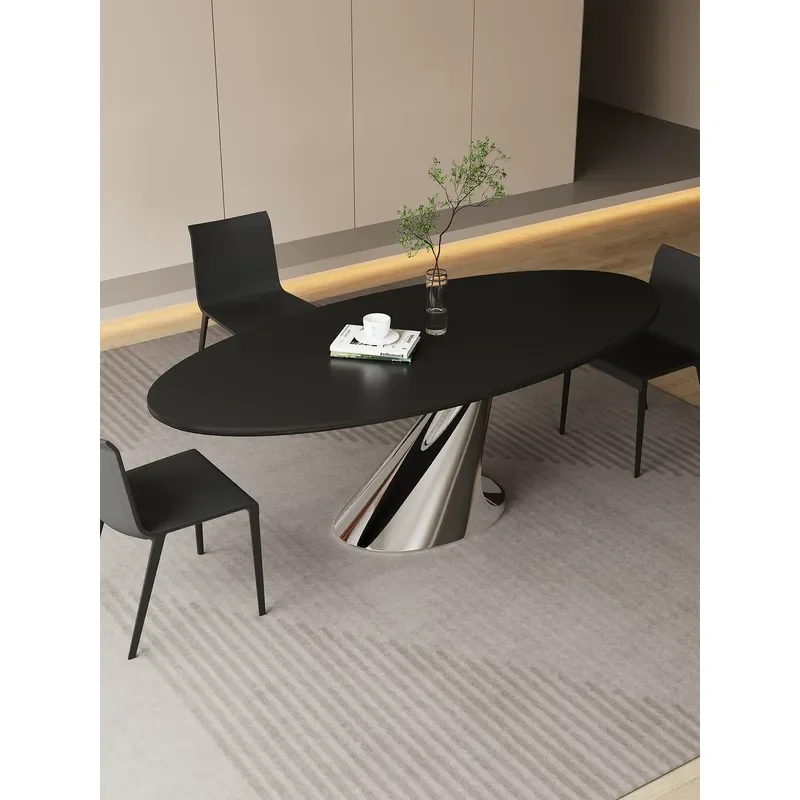 Italian Minimalist Black Rock Slab Dining Table Oval Modern Simple High End Light Luxury Household Small Apartment Living