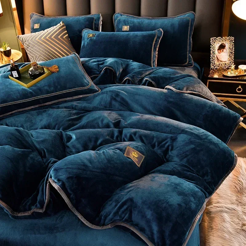 Luxury Milk Fleece Supper Ultra-thick Bedding Set Queen Size High End Warm Winter Duvet Cover Set Warmth Comforter Bedding Sets 5