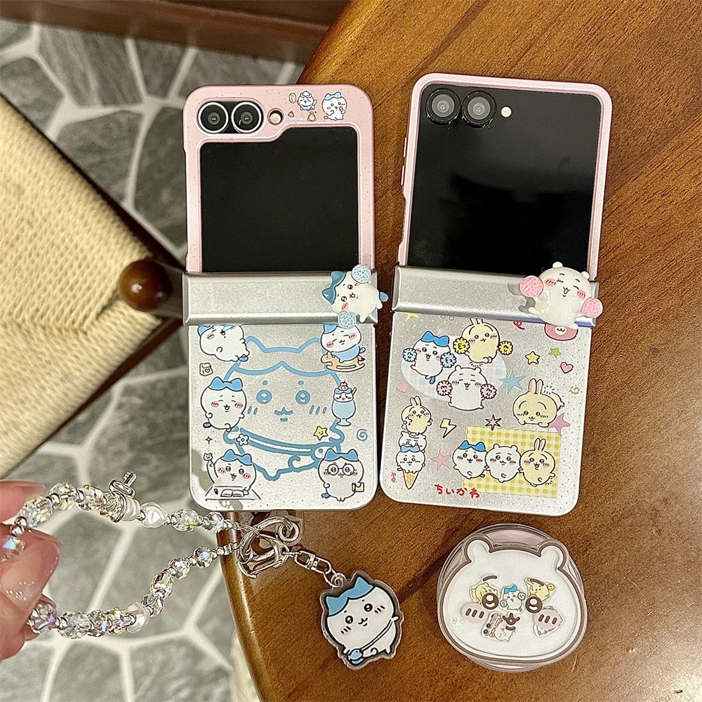 

Kawaii Little White Bear Magnetic Stand Phone Case for Samsung Galaxy Z Flip 7 6 5 4 3 Z Flip 5 6 7 Flip 6 7 Cover Cute New Case