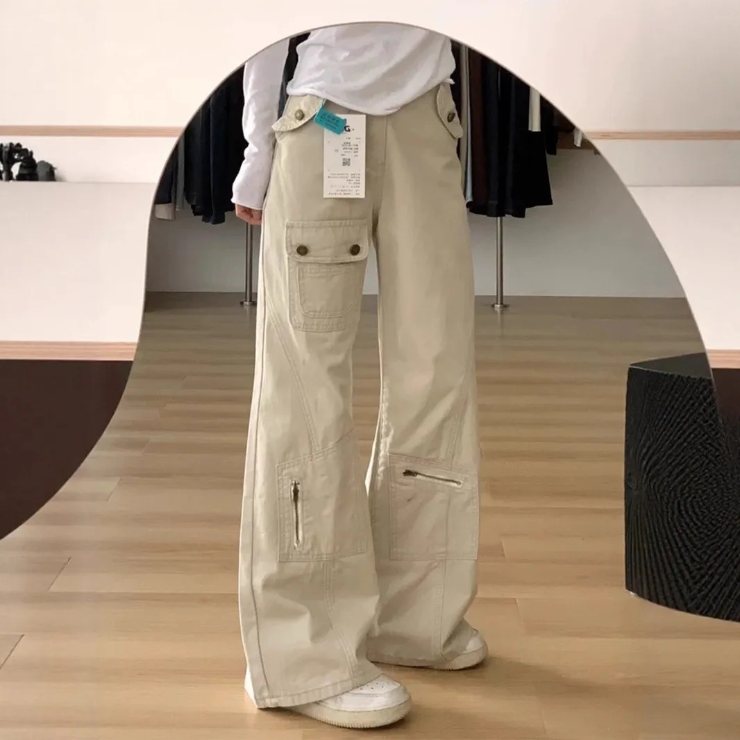 

Американские ретро-джинсы-клеш для женщин, летние новые свободные брюки с высокой талией, прямые, в пол, в стиле рабочей одежды