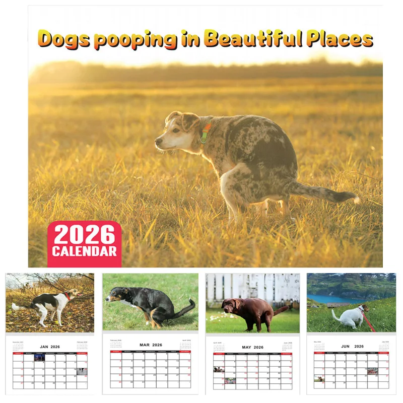 

2026 Wall Calendar Creative Hanging Daily Weekly Monthly Planner Home Decor Schedule Organizer Pooping Dogs 12-Month Calendar