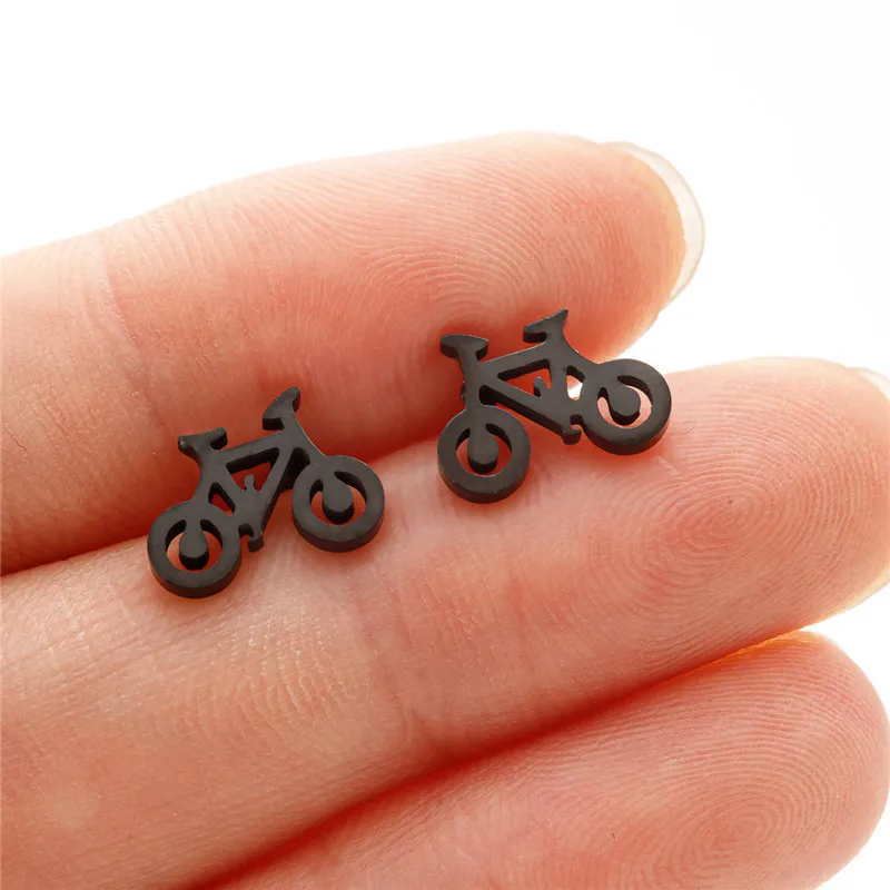 Jisensp Punk Tiny Bike Bicycle Earrings for Women Best Friend Gifts Ear Jewelry Fashion Black Color Fitness Sport Stud Earring