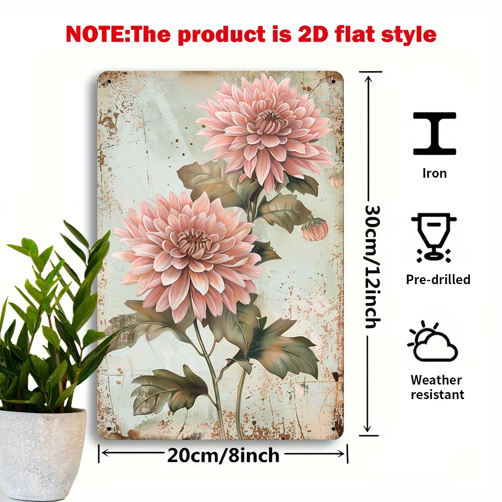 Vintage Floral Metal Wall Sign 8x12in Pink Daisy 2D Flat Iron Decor Indoor Outdoor Home Backyard Office Art