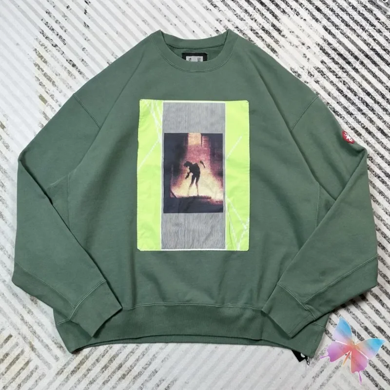 Green Cotton CAVEMPT Sweatshirts Casual Street Men Women Abstract Portrait Printed Long Sleeve Tops Loose CE Pullover