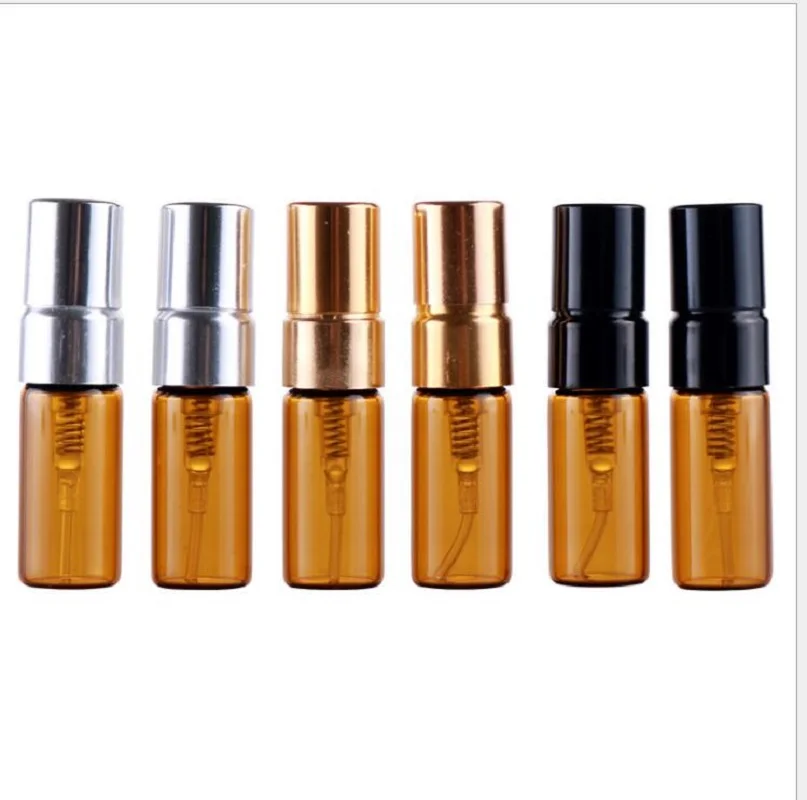 3ml 5ml  brown glass bottle gold/silver black fine mist sprayer fragrance toner perfume atomizer skin care cosmetic packing