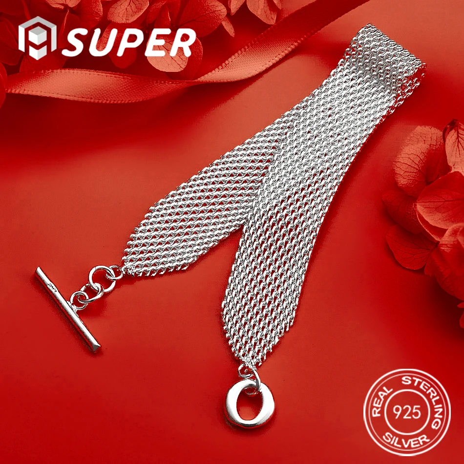 

ALISuper 925 Sterling Silver 8-inch Delicate Braided Bracelet for Women, Stylish Engagement Gift Accessory