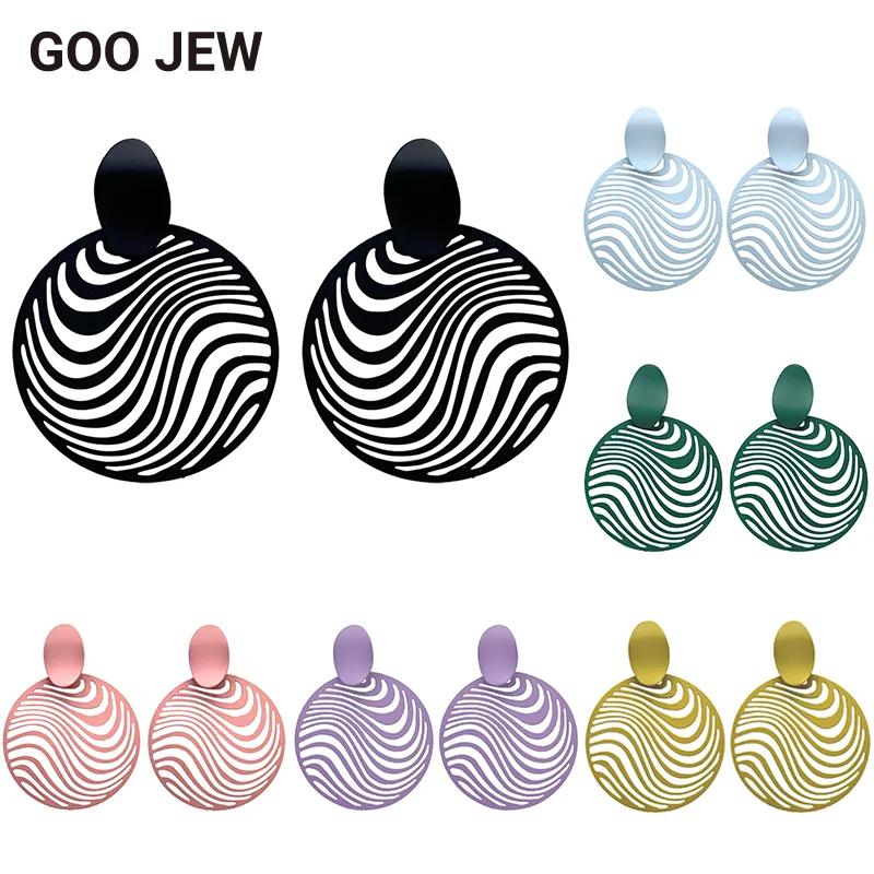 

GOO JEW Elegant Round Ripple Earrings Fashion Design Colorful Earring for Women Daily Wearring