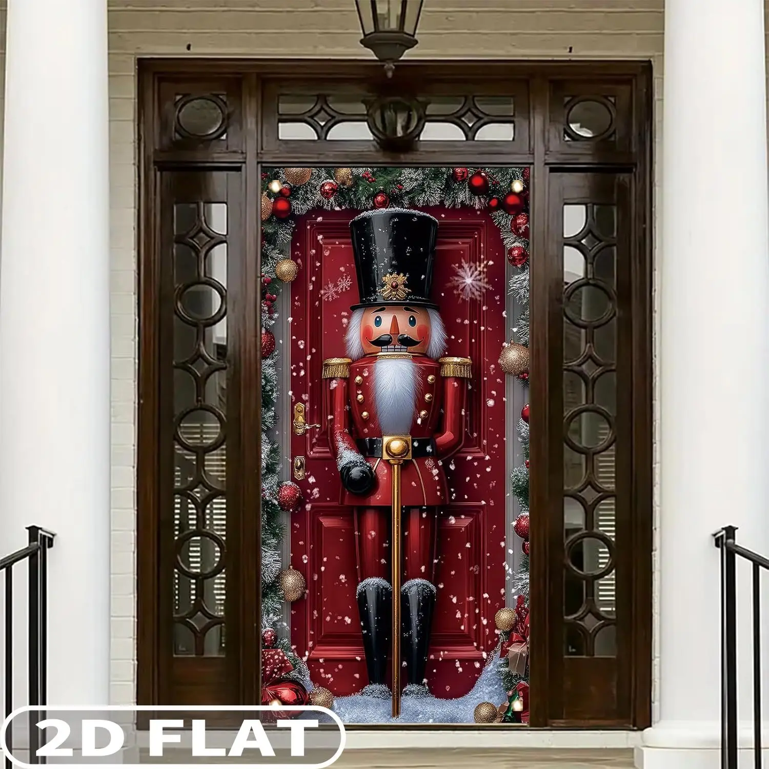 1pc 2D FLAT Christmas Nutcracker Banner, 71 x 35 Inch Polyester Classic Red Soldier Decoration for Holiday Party Front Door - Image 6