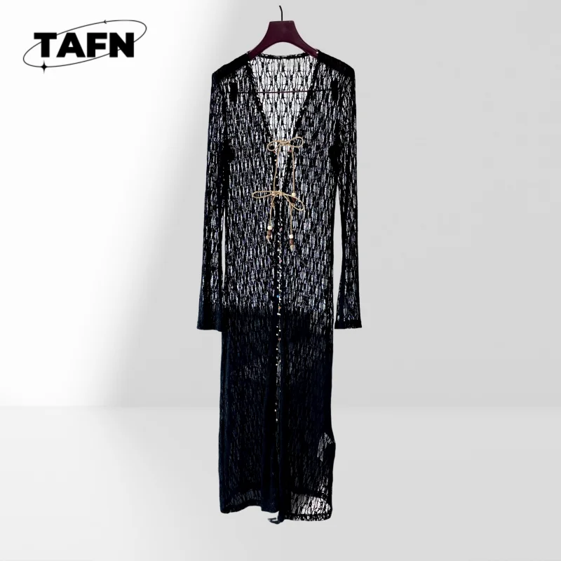 

French Romantic out Long Tie Blouse Coat Beautiful All-Match Fashion Comfortable Turn Down Collar Blouse AG2338