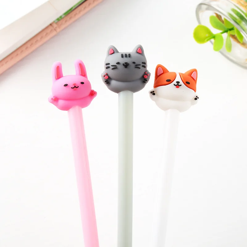 1PC śliczne Kawaii Cat Gel Pen 0.5mm Cartoon plastikowe czarny tusz żelowy pióra do pisania biuro szkolne papiernicze