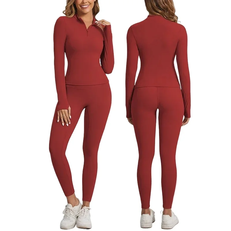 

Бесшовные комплекты для йоги, спортивные штаны для фитнеса с высокой талией и подъемом бедер, костюм на молнии с длинными рукавами, леггинсы для бега, тренажерного зала, комплект для женщин