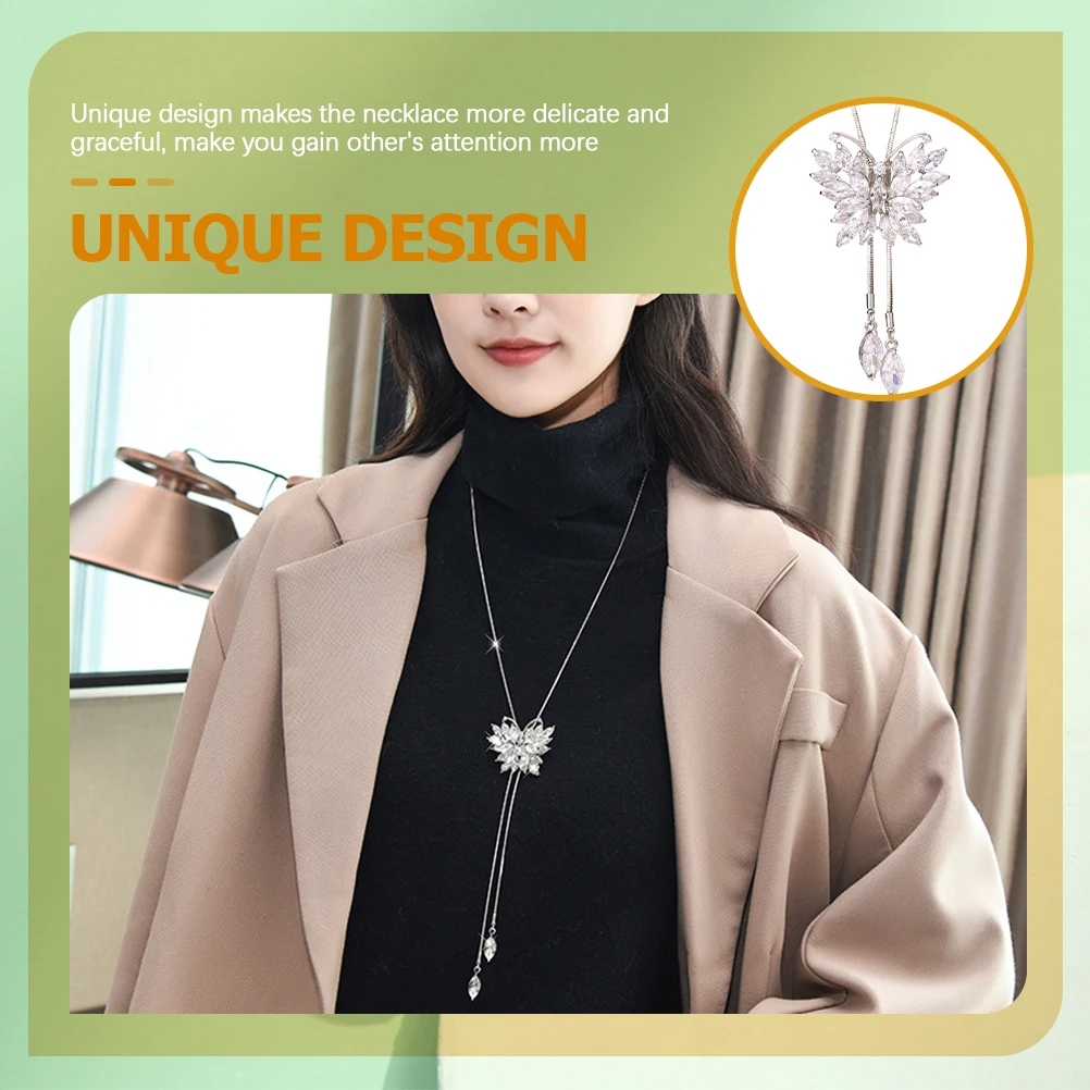 

Crystal Zircon Butterfly Sweater Chain Necklace Pendant for Women Tassel Alloy Butterflies Necklaces Trendy