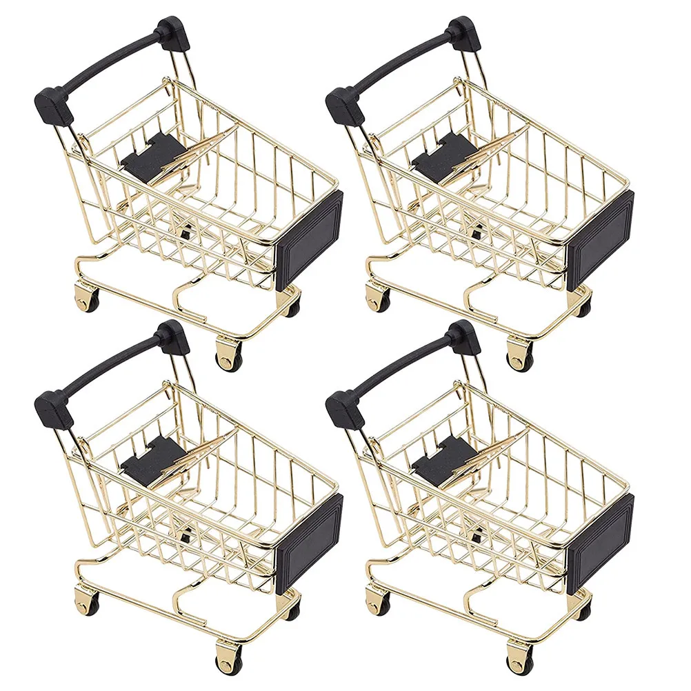 Carrito de compras de Metal para niños, Mini carrito para juego de imitación, cesta de almacenamiento, organizador de escritorio, juego de rol de supermercado, comestibles, 4 Uds.