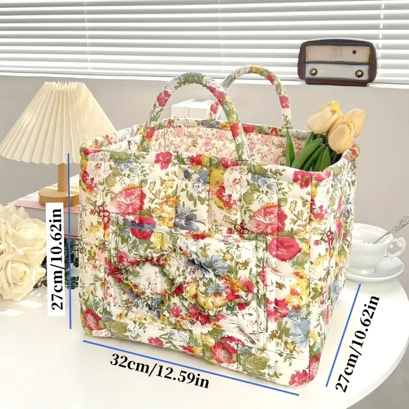 

1 Piece Of Countryside Garden Style Fabric Storage - Oversized Washable, Colorful Floral Patterns, Equipped With A Front Pocket,