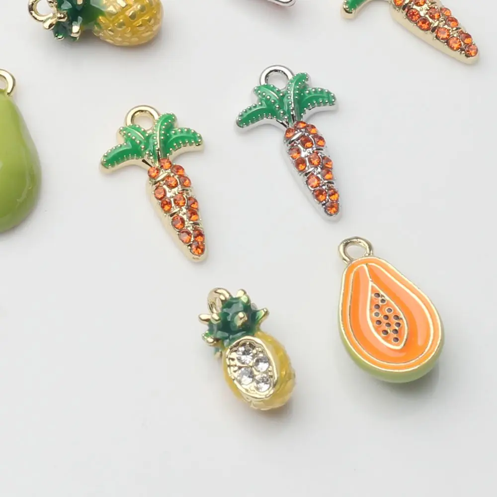 Zinc Alloy Enamel Pineapple Papaya Carrot Charms 6pcs/lot For DIY Fashion Jewelry Earrings Making Finding Accessories