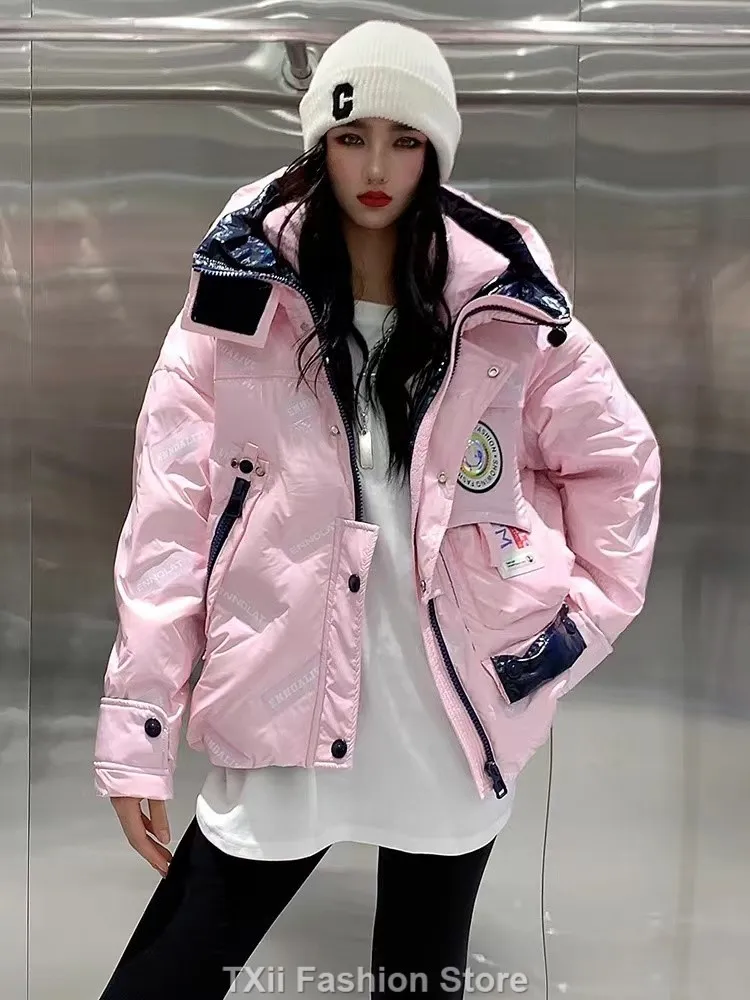 Windproof Winter Down Coat Women Hooded Thick Warm Short Down Parkas Casual Female Stand Collar 90%white Duck Down Jacket Snow