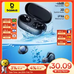 Baseus Bowie MA10 Pro Wireless Earphones 48dB Active Noise Cancellation Bluetooth 5.3 Earbuds 40H Battery Life IPX6 Waterproof