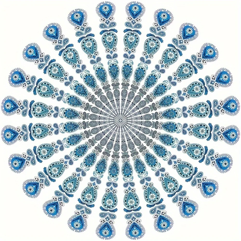 Round Mandala Beach Towel with Tassels, Polyester, Contemporary Style, Knit Fabric, Super Absorbent, Space Theme - Ideal for Tra