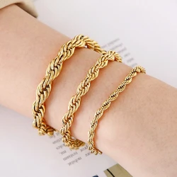 4/6/8mm Stainless Steel Bracelets For Men Women Gold Color Twisted Rope Link Chain Bracelets On the Hand Jewelry Gifts