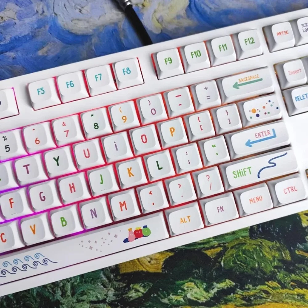 Vibrant Summer Art Keycaps 128-Key XDA Profile PBT Dye-Sublimation for 60% 65% TKL Keyboard