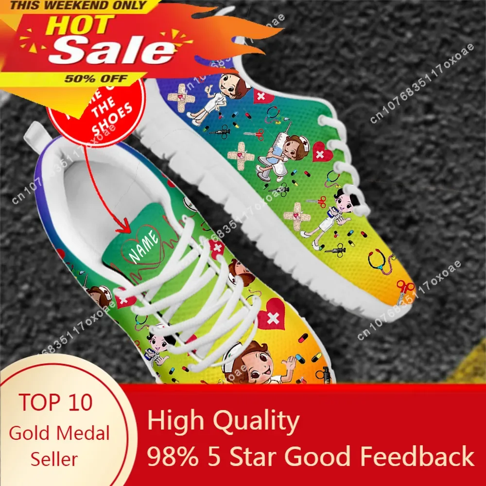 

Colorful Cartoon Nurse Sneakers Women's Shoes Custom Name Doctor Print Mesh Pride Flat Shoes for Laides Dropshipping