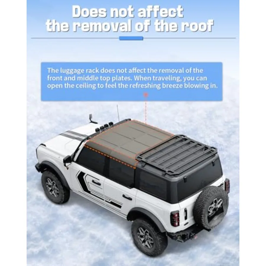 Bronco Roof Rack Rear Cargo Basket Crossbar for  Bronco 2021 2022 2023 2024 Hardtop 4 Door Half Short Roof Platform Heavy Duty