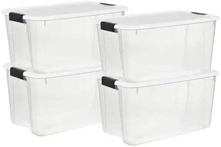 

Sterilite 4-Pack 70 Qt Latching Storage Bins – Clear Plastic with Lids – Heavy-Duty Organizer for Closet, Bathroom, Office