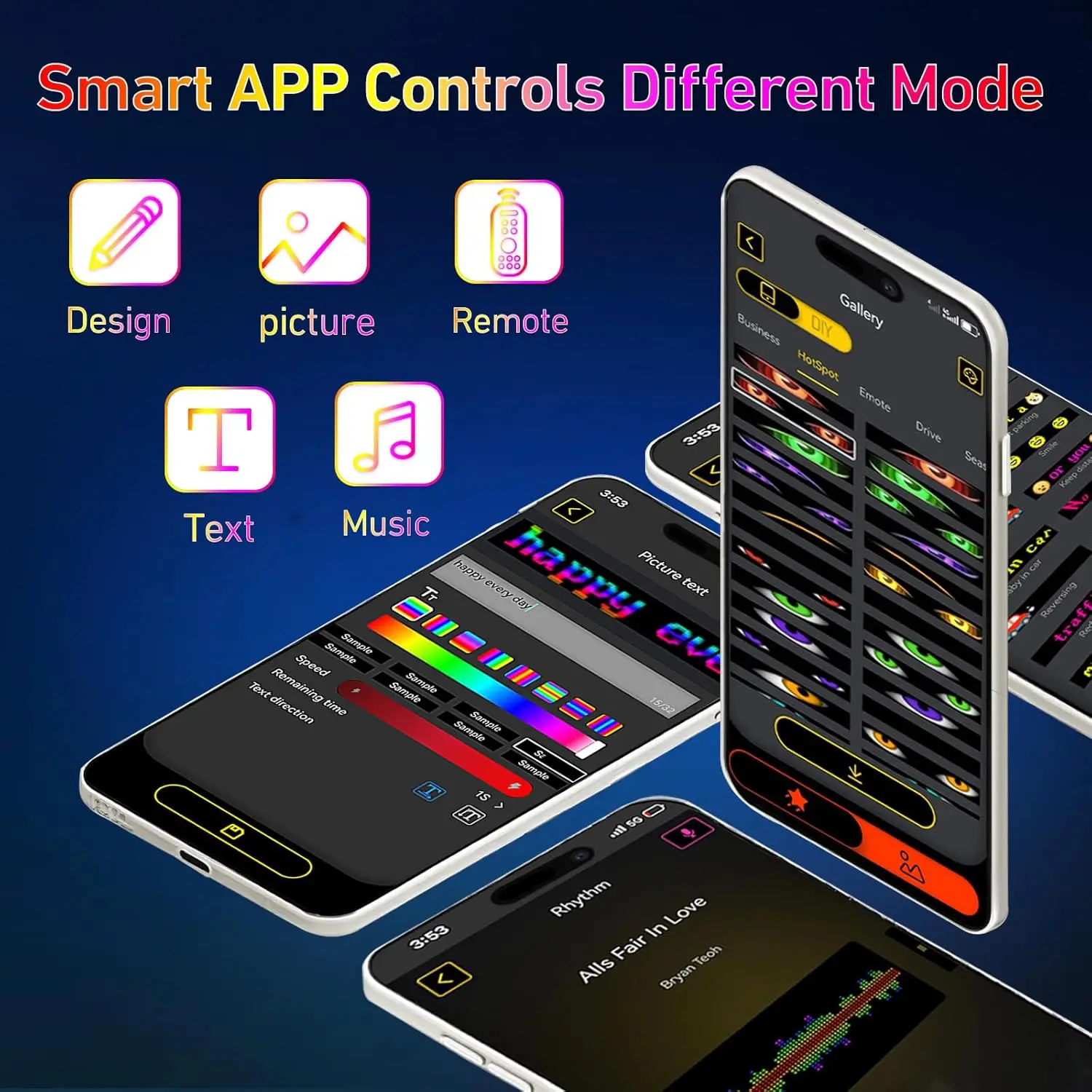 USB Bluetooth Flexible LED Matrix Panel App Control RGB Programmable Car Windshield Sign DIY Pixel Art Scrolling Text LED Display for Truck Window Decoration